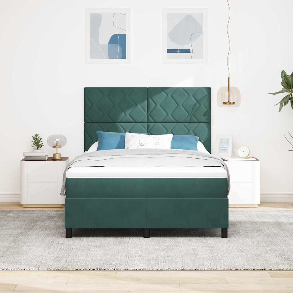 LED Box Spring Bed med hovedgærde Mørkegrøn 160 x 200 cm Fløjl
