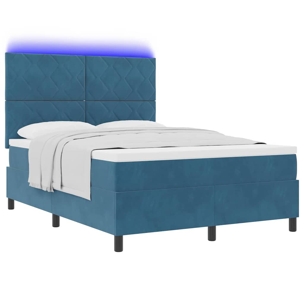 LED Box Spring Bed med hovedgærde Mørk blå 160 x 200 cm Fløjl