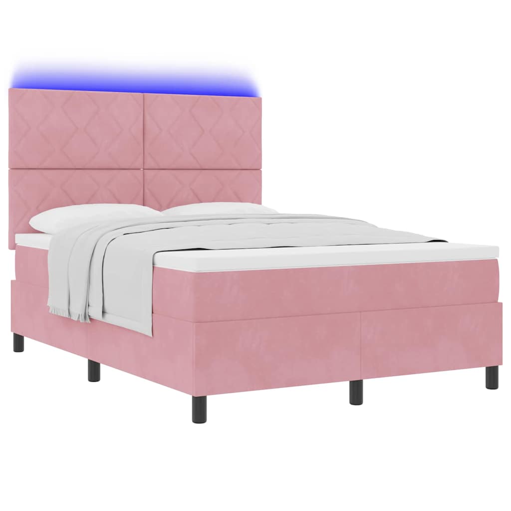 LED Box Spring Bed med hovedgærde Lyserød 160 x 200 cm Fløjl