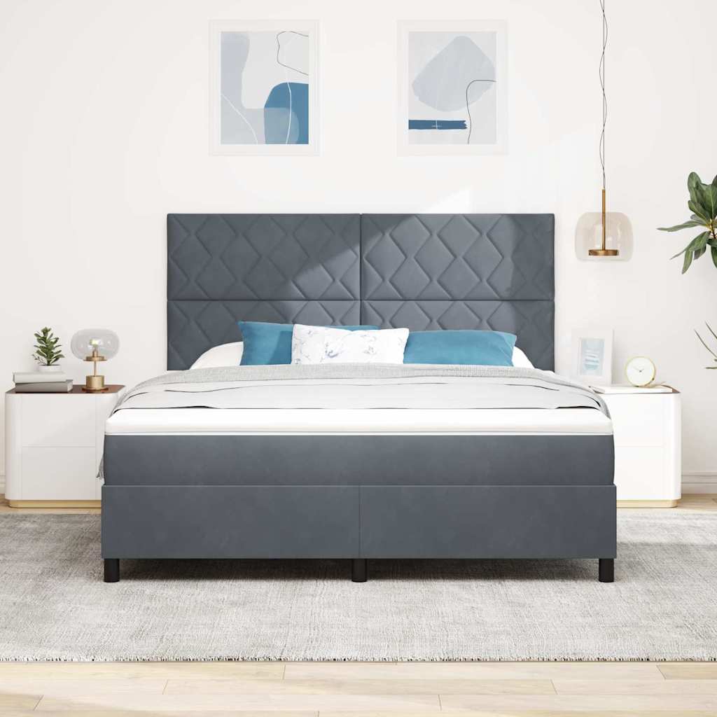 LED Box Spring Bed med hovedgærde Mørkegrå 180 x 200 cm Fløjl