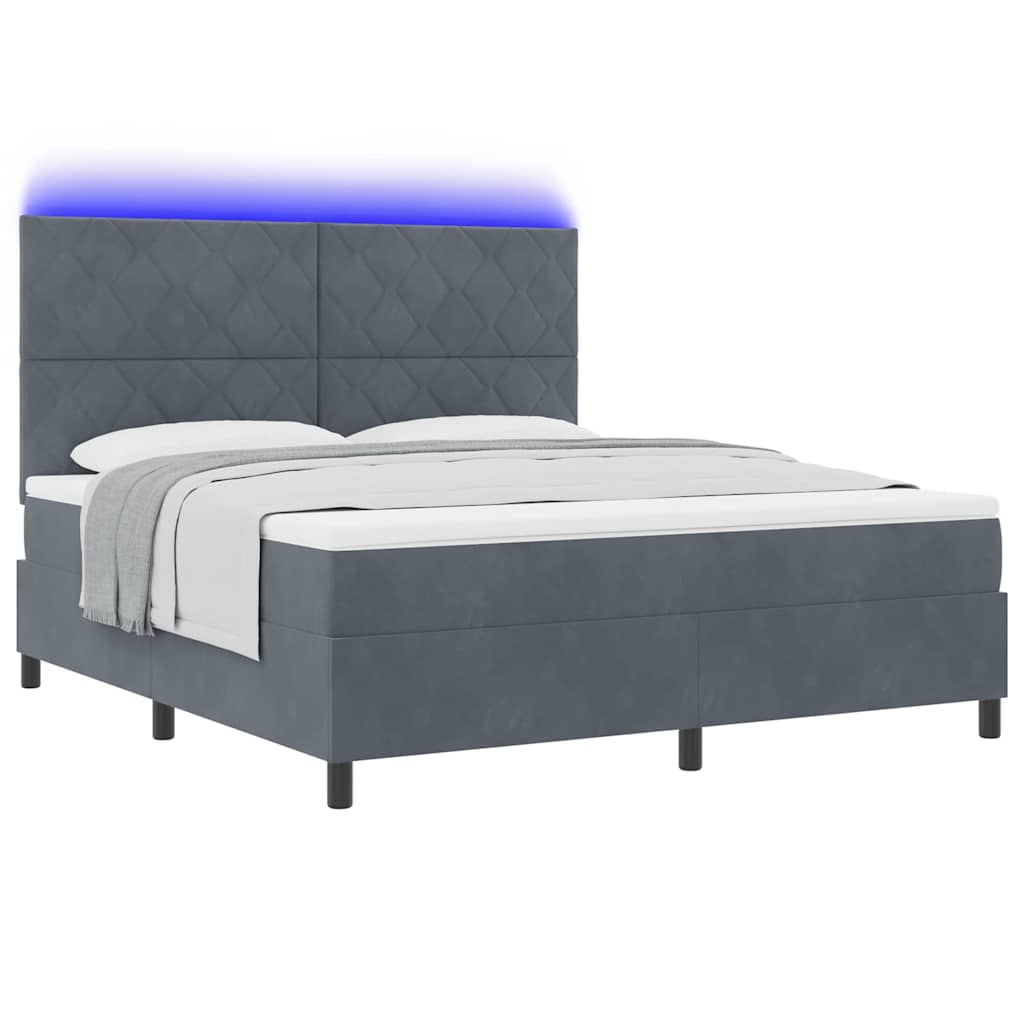 LED Box Spring Bed med hovedgærde Mørkegrå 180 x 200 cm Fløjl