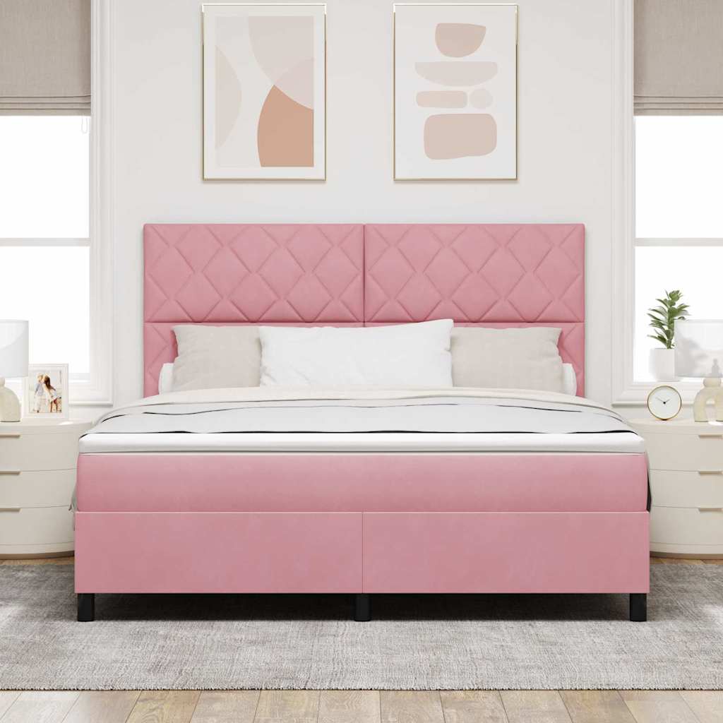 LED Box Spring Bed med hovedgærde Lyserød 180 x 200 cm Fløjl