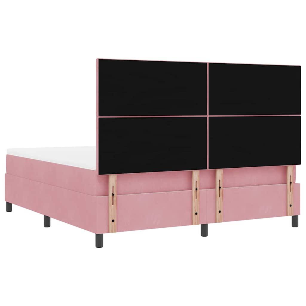 LED Box Spring Bed med hovedgærde Lyserød 180 x 200 cm Fløjl