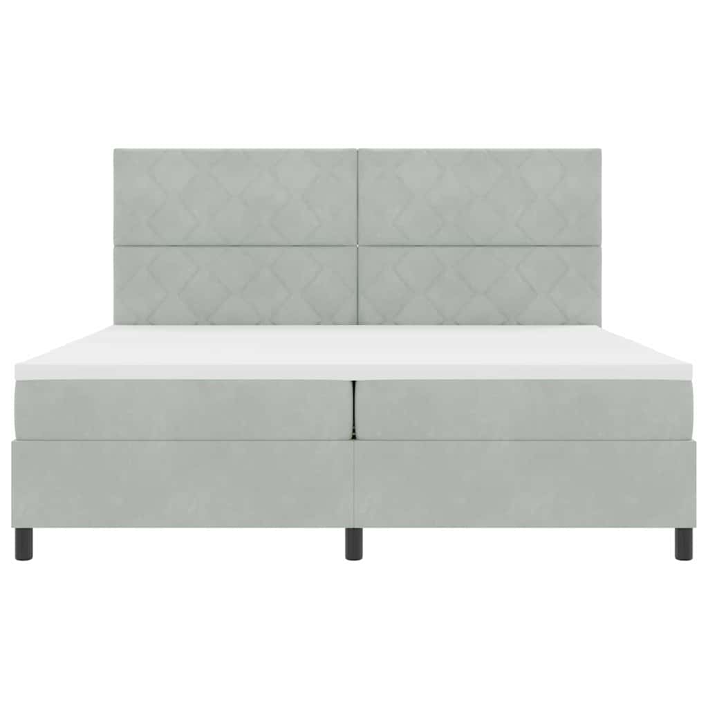 LED Box Spring Bed med hovedgærde Lysegrå 200 x 200 cm Fløjl