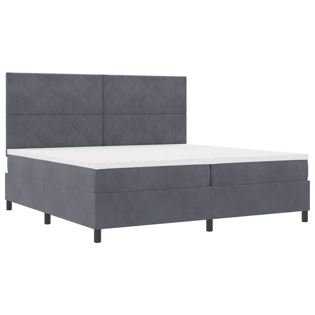 LED Box Spring Bed med hovedgærde Mørkegrå 200 x 200 cm Fløjl