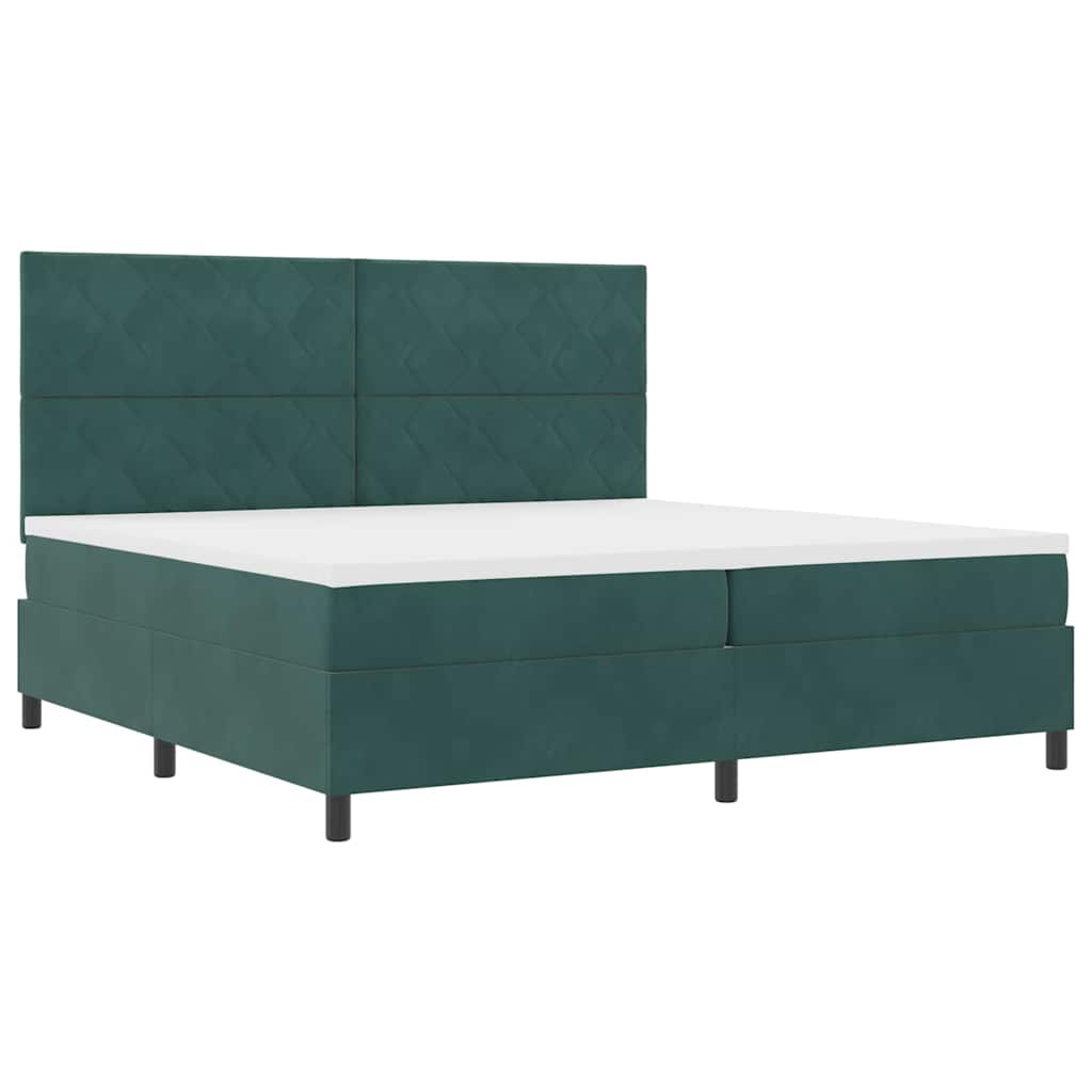 LED Box Spring Bed med hovedgærde Mørkegrøn 200 x 200 cm Fløjl