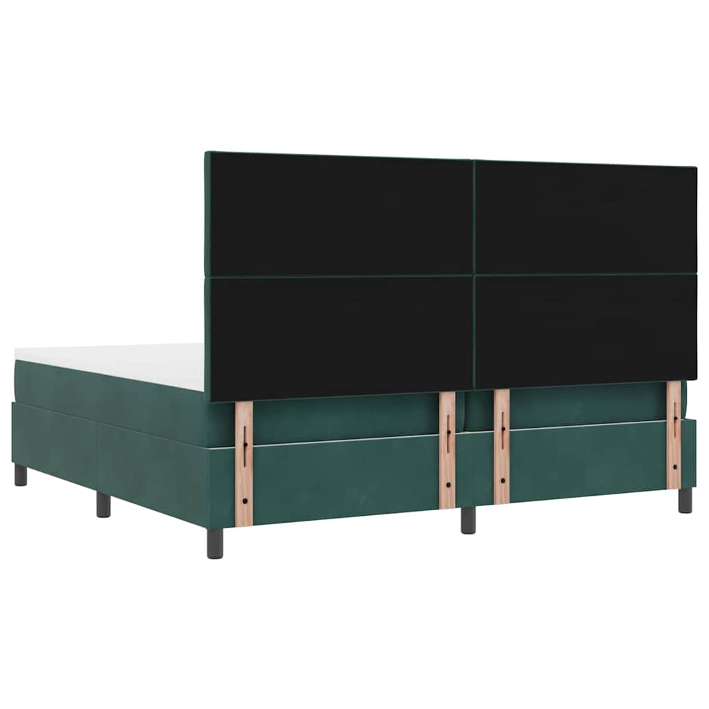 LED Box Spring Bed med hovedgærde Mørkegrøn 200 x 200 cm Fløjl