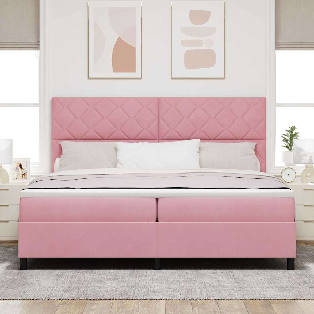 LED Box Spring Bed med hovedgærde Lyserød 200 x 200 cm Fløjl