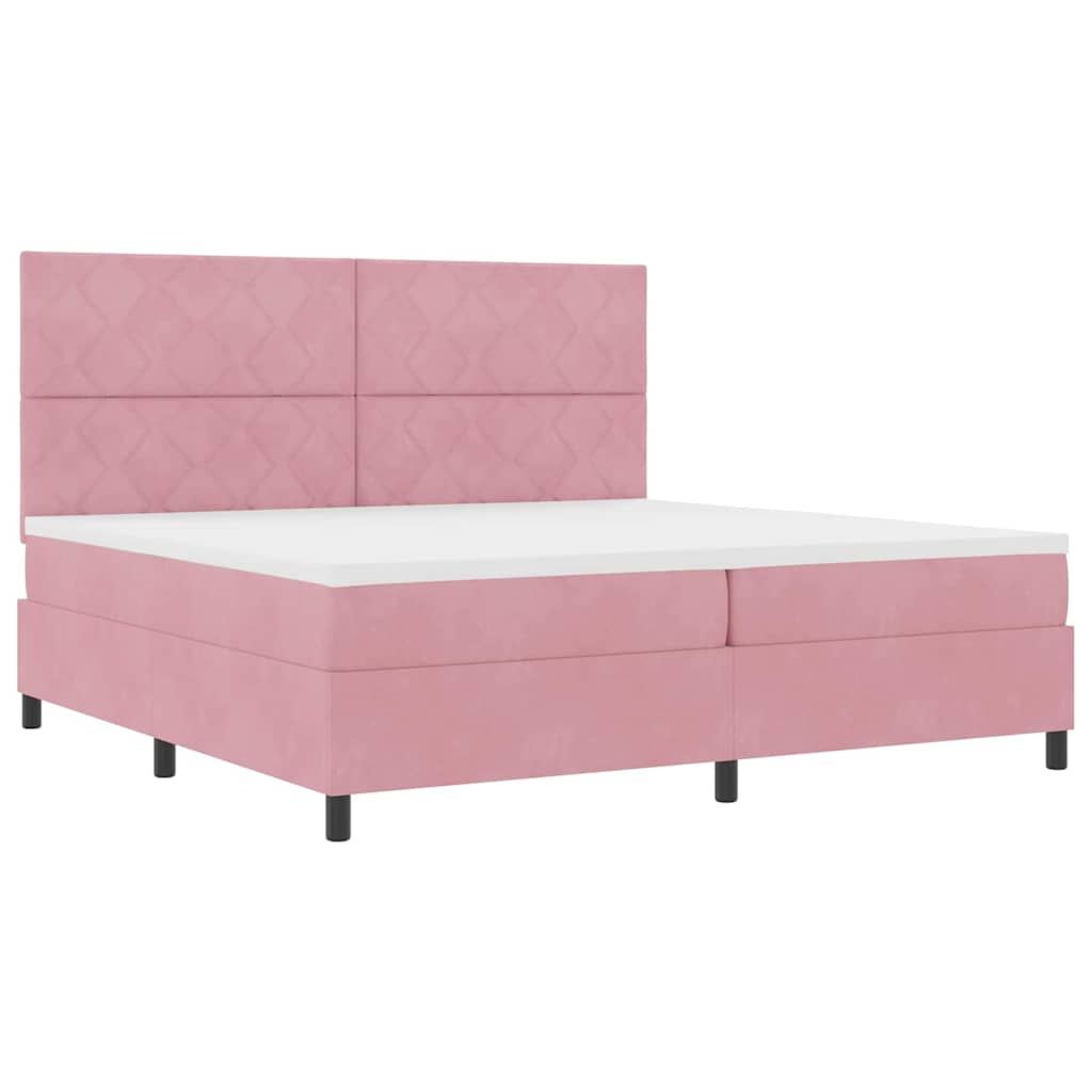 LED Box Spring Bed med hovedgærde Lyserød 200 x 200 cm Fløjl