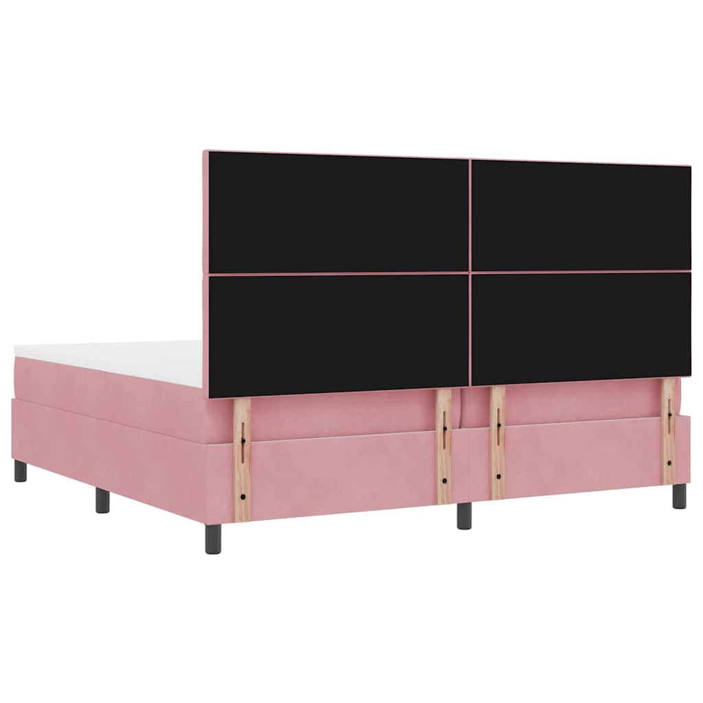 LED Box Spring Bed med hovedgærde Lyserød 200 x 200 cm Fløjl