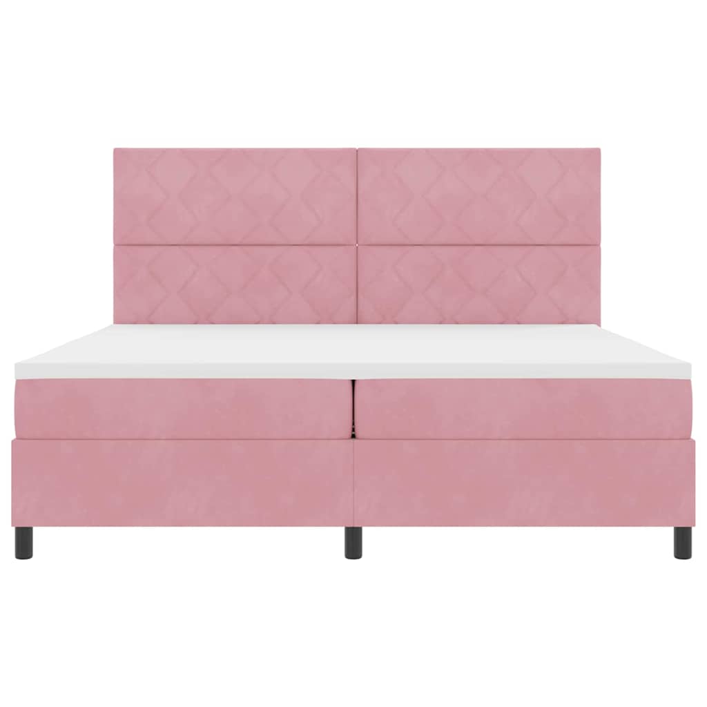LED Box Spring Bed med hovedgærde Lyserød 200 x 200 cm Fløjl