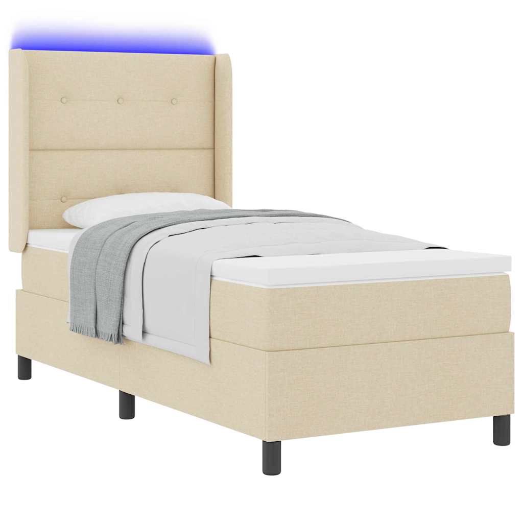 LED Box Spring Bed med hovedgærde Creme 80 x 200 cm Stof