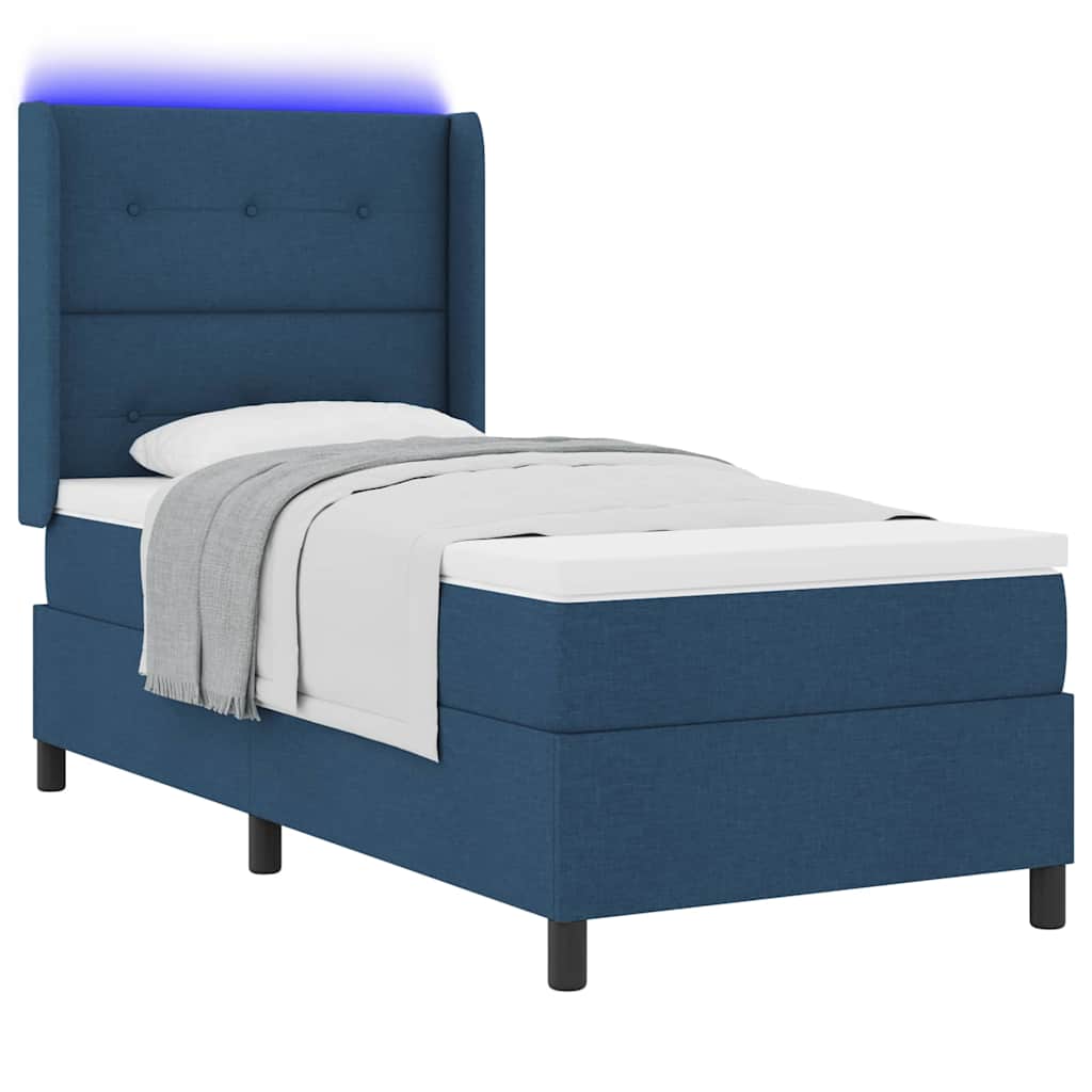 LED Box Spring Bed med hovedgærde Blå 90 x 190 cm Stof