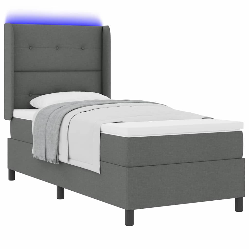 LED Box Spring Bed med hovedgærde Mørkegrå 90 x 200 cm Stof