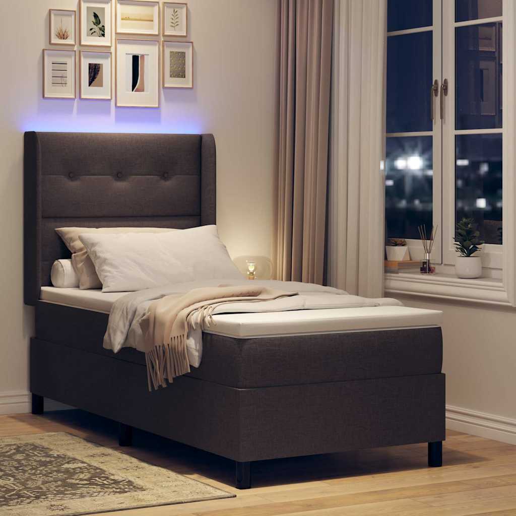 LED Box Spring Bed med hovedgærde Mørk Brun 90 x 200 cm Stof