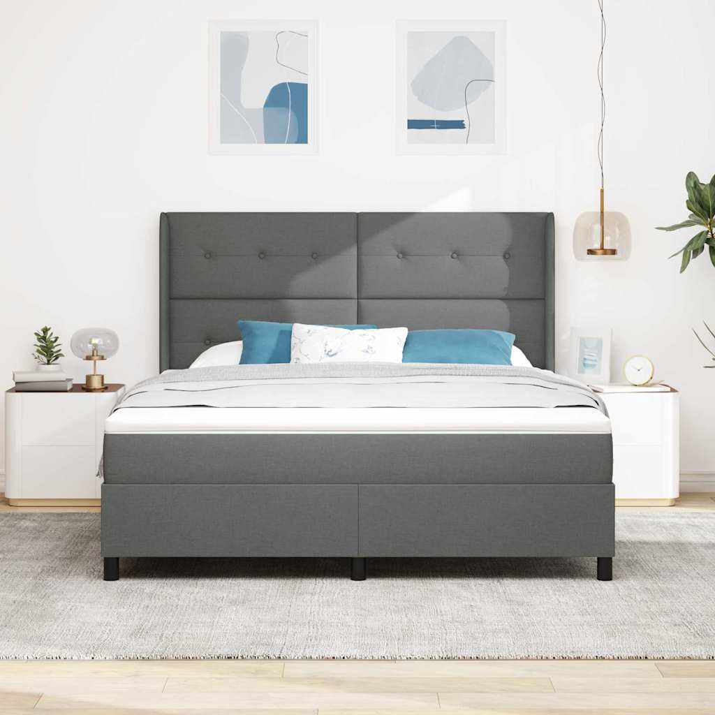 LED Box Spring Bed med hovedgærde Mørkegrå 180 x 200 cm Stof