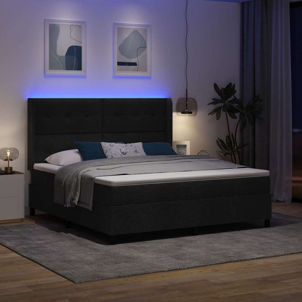 LED Box Spring Bed med hovedgærde Sort 180 x 200 cm Stof