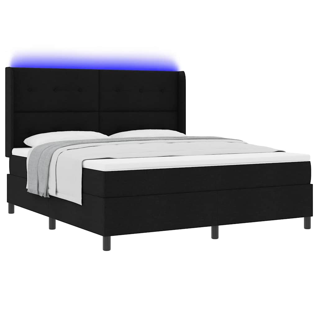 LED Box Spring Bed med hovedgærde Sort 180 x 200 cm Stof