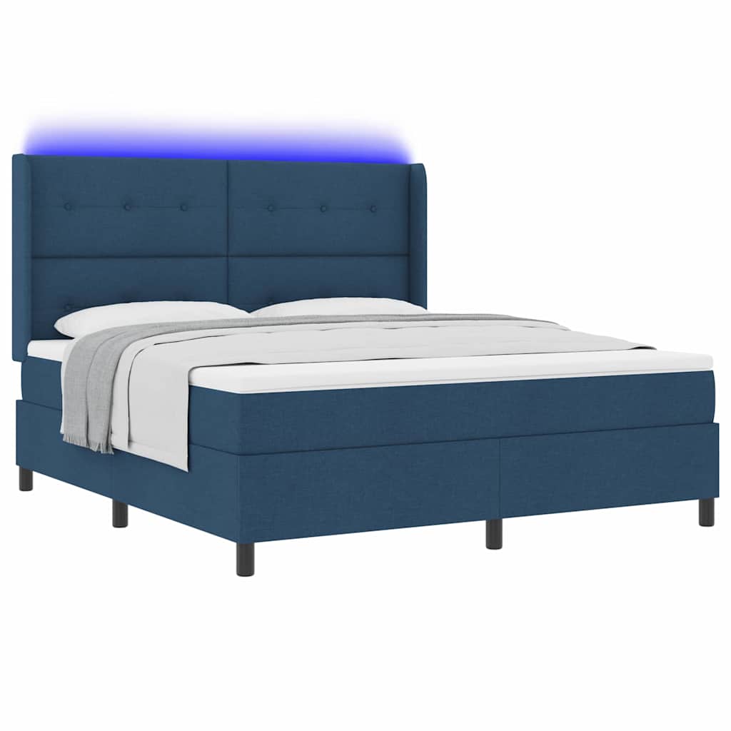 LED Box Spring Bed med hovedgærde Blå 180 x 200 cm Stof