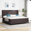 LED Box Spring Bed med hovedgærde Mørk Brun 200 x 200 cm Stof