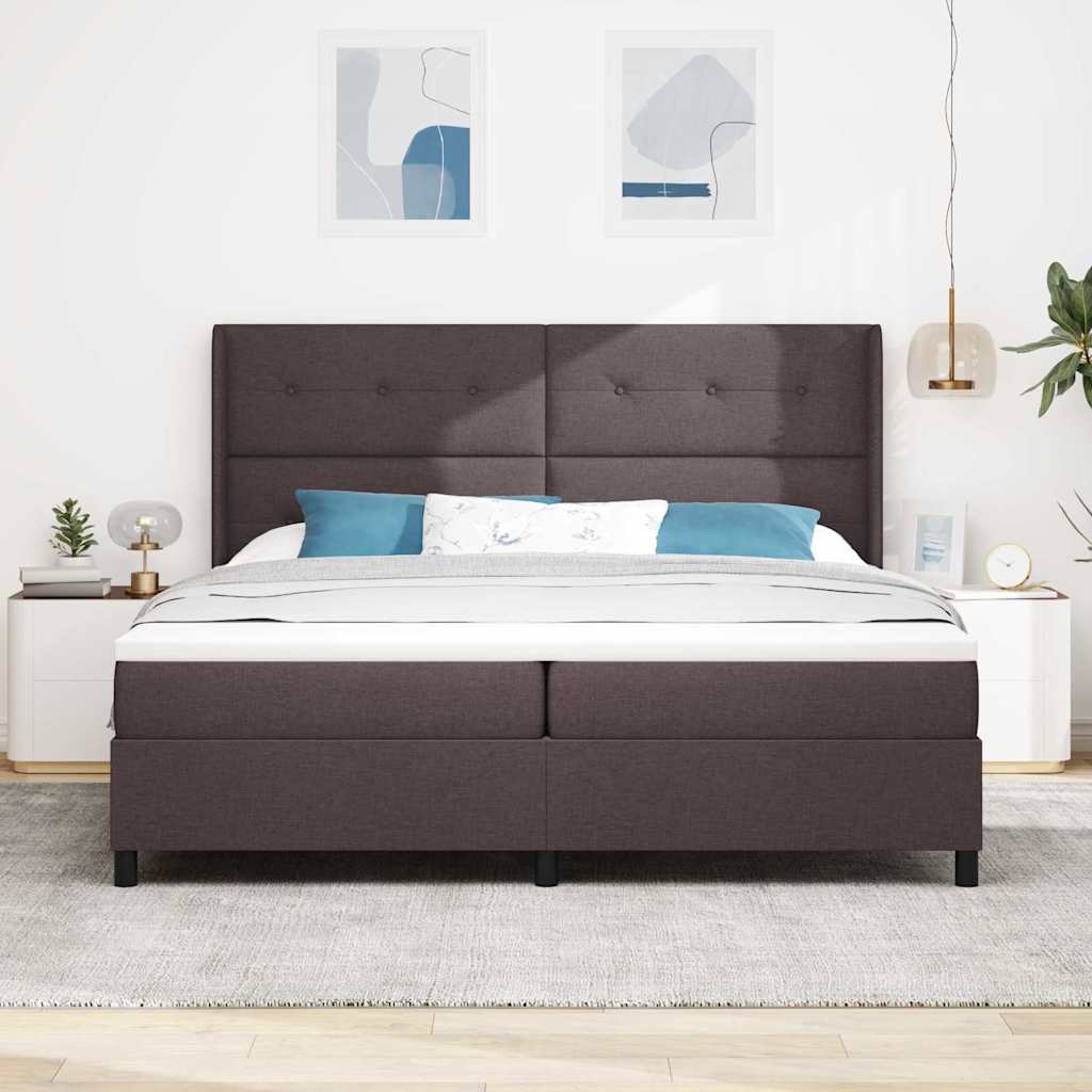 LED Box Spring Bed med hovedgærde Mørk Brun 200 x 200 cm Stof