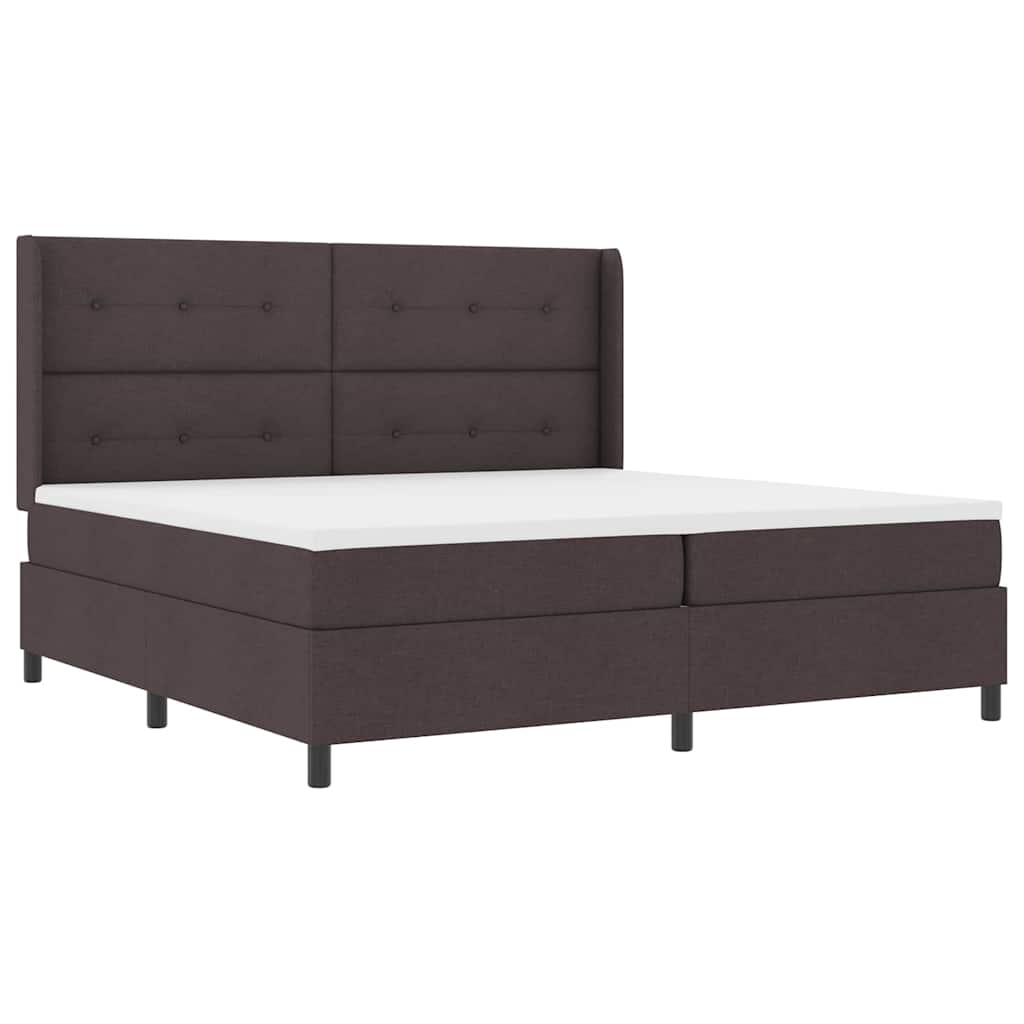 LED Box Spring Bed med hovedgærde Mørk Brun 200 x 200 cm Stof