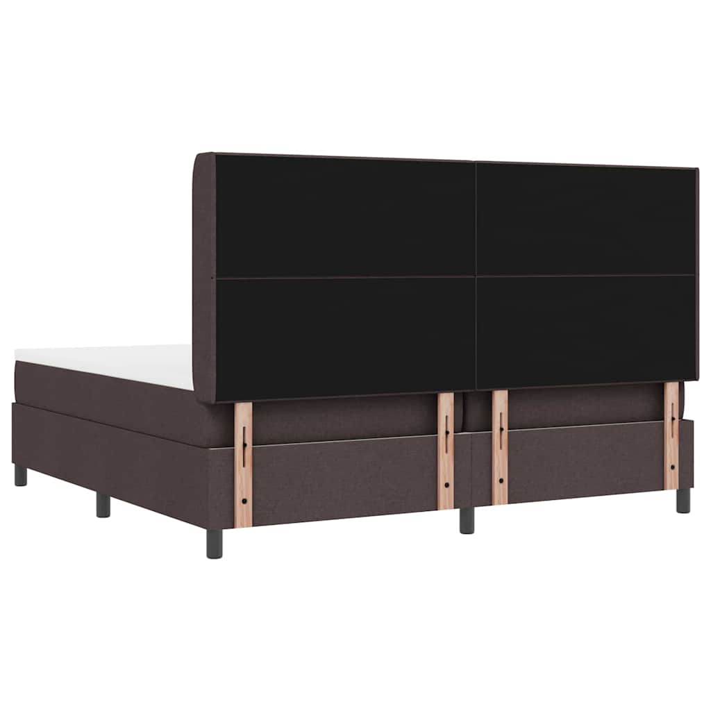 LED Box Spring Bed med hovedgærde Mørk Brun 200 x 200 cm Stof