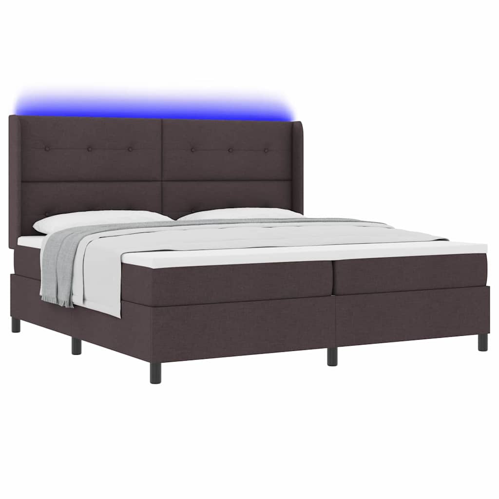 LED Box Spring Bed med hovedgærde Mørk Brun 200 x 200 cm Stof