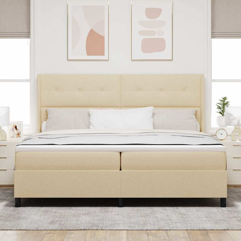 LED Box Spring Bed med hovedgærde Creme 200 x 200 cm Stof