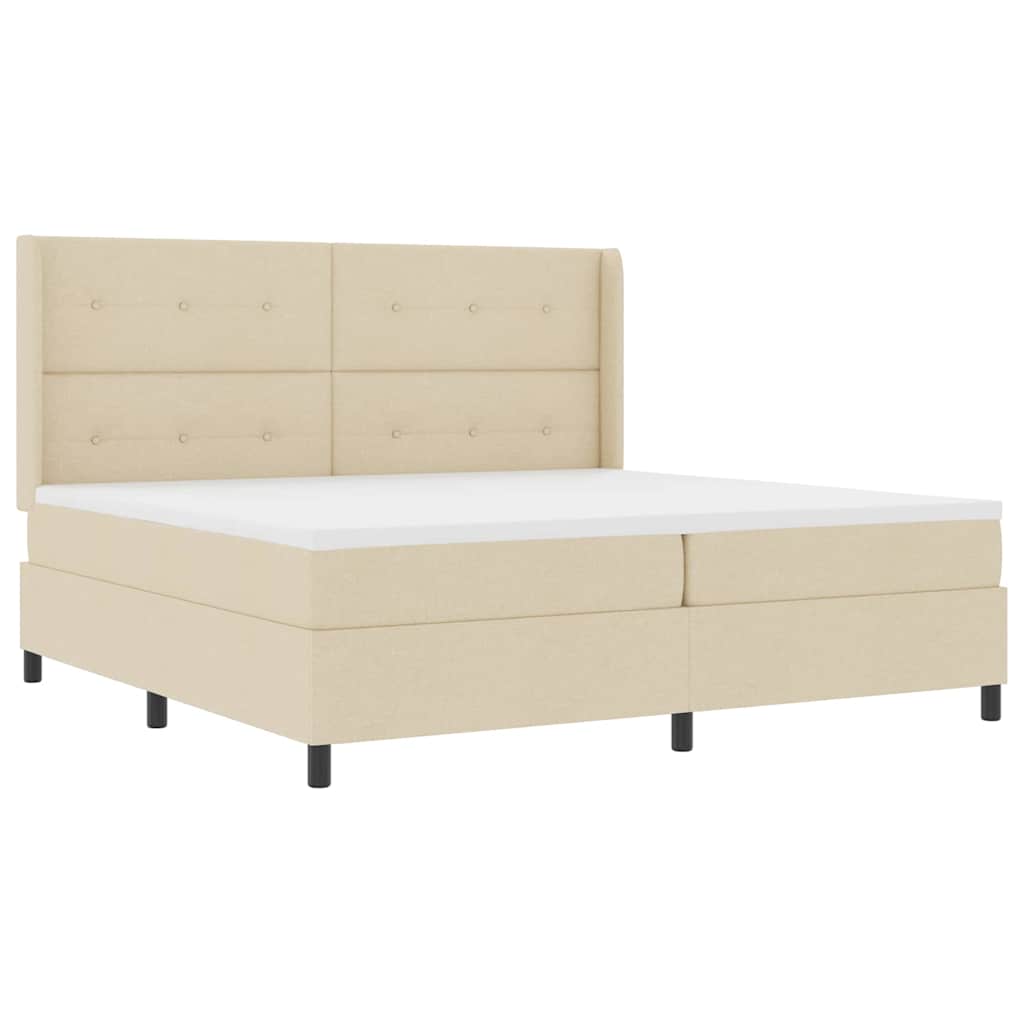 LED Box Spring Bed med hovedgærde Creme 200 x 200 cm Stof