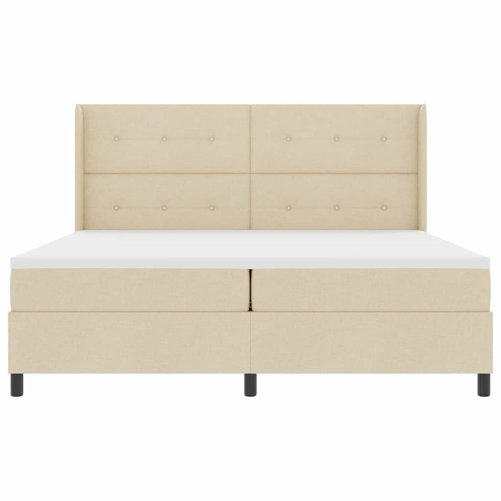 LED Box Spring Bed med hovedgærde Creme 200 x 200 cm Stof