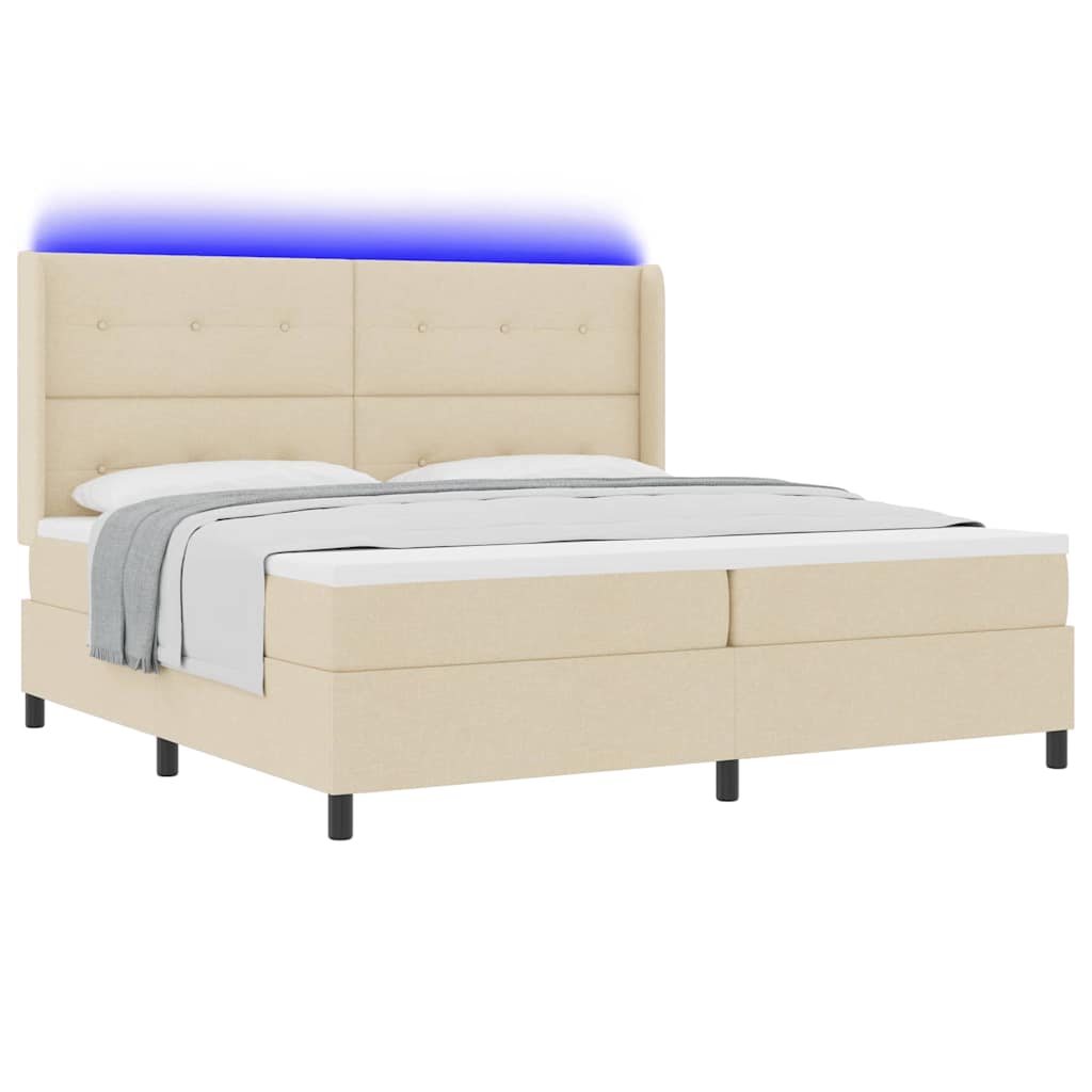 LED Box Spring Bed med hovedgærde Creme 200 x 200 cm Stof