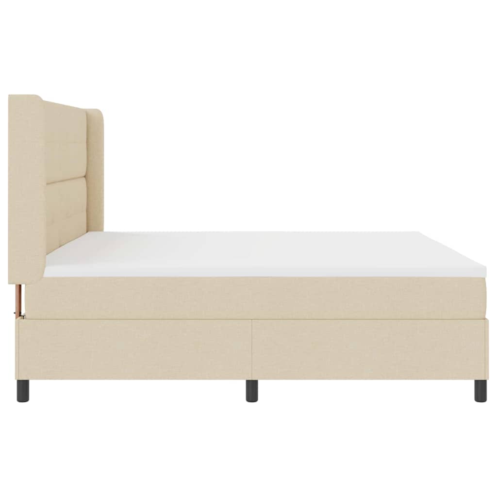 LED Box Spring Bed med hovedgærde Creme 200 x 200 cm Stof
