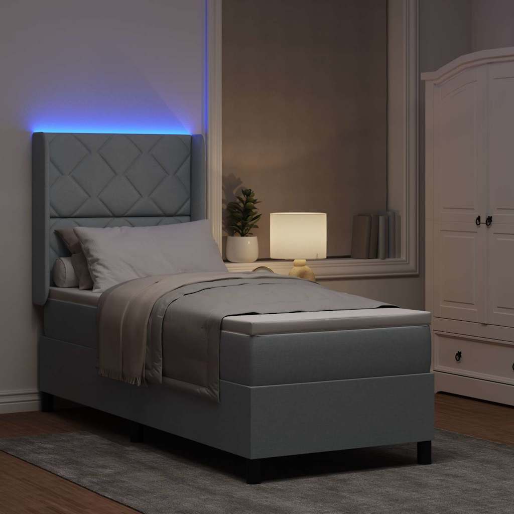 LED Box Spring Bed med hovedgærde Lysegrå 80 x 200 cm Stof