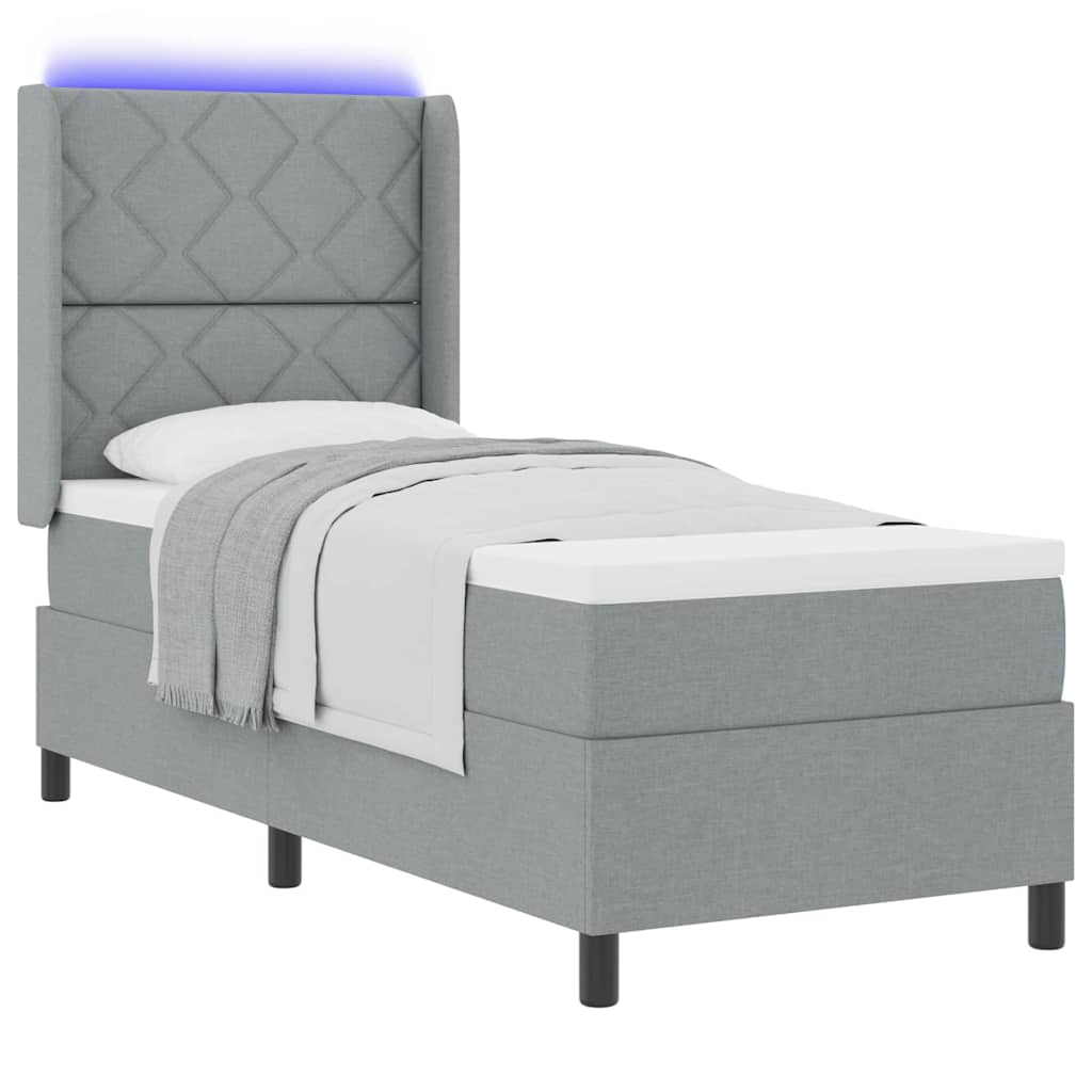LED Box Spring Bed med hovedgærde Lysegrå 80 x 200 cm Stof