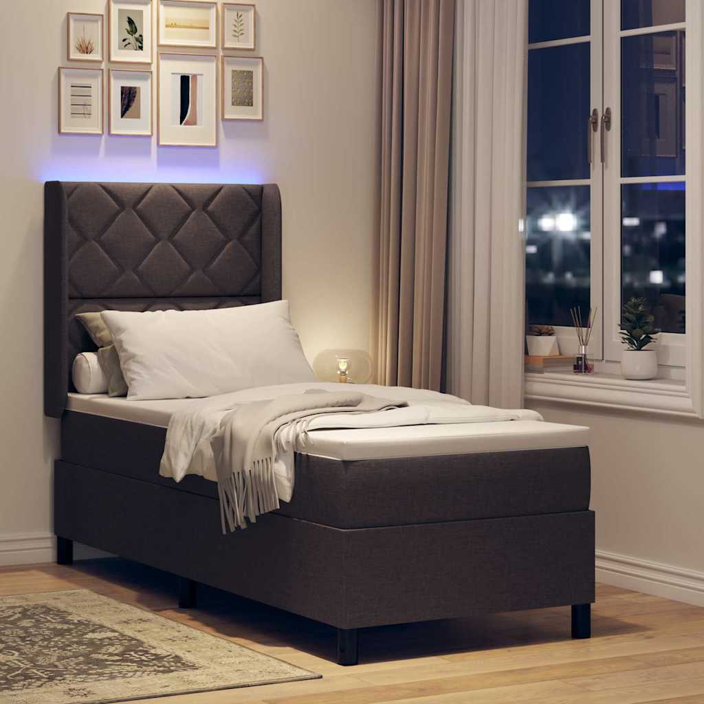 LED Box Spring Bed med pude Mørk Brun 80 x 200 cm Stof