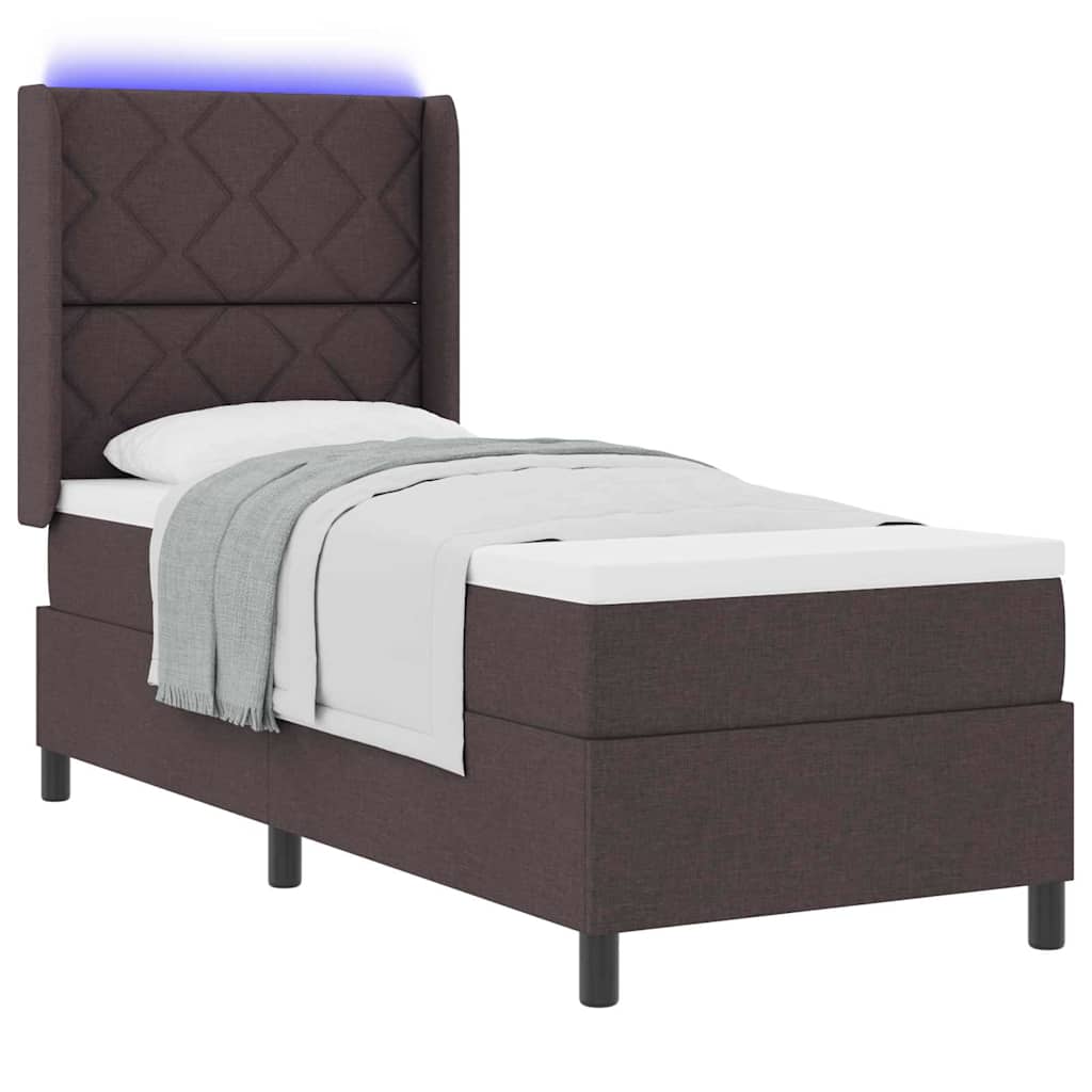 LED Box Spring Bed med pude Mørk Brun 80 x 200 cm Stof