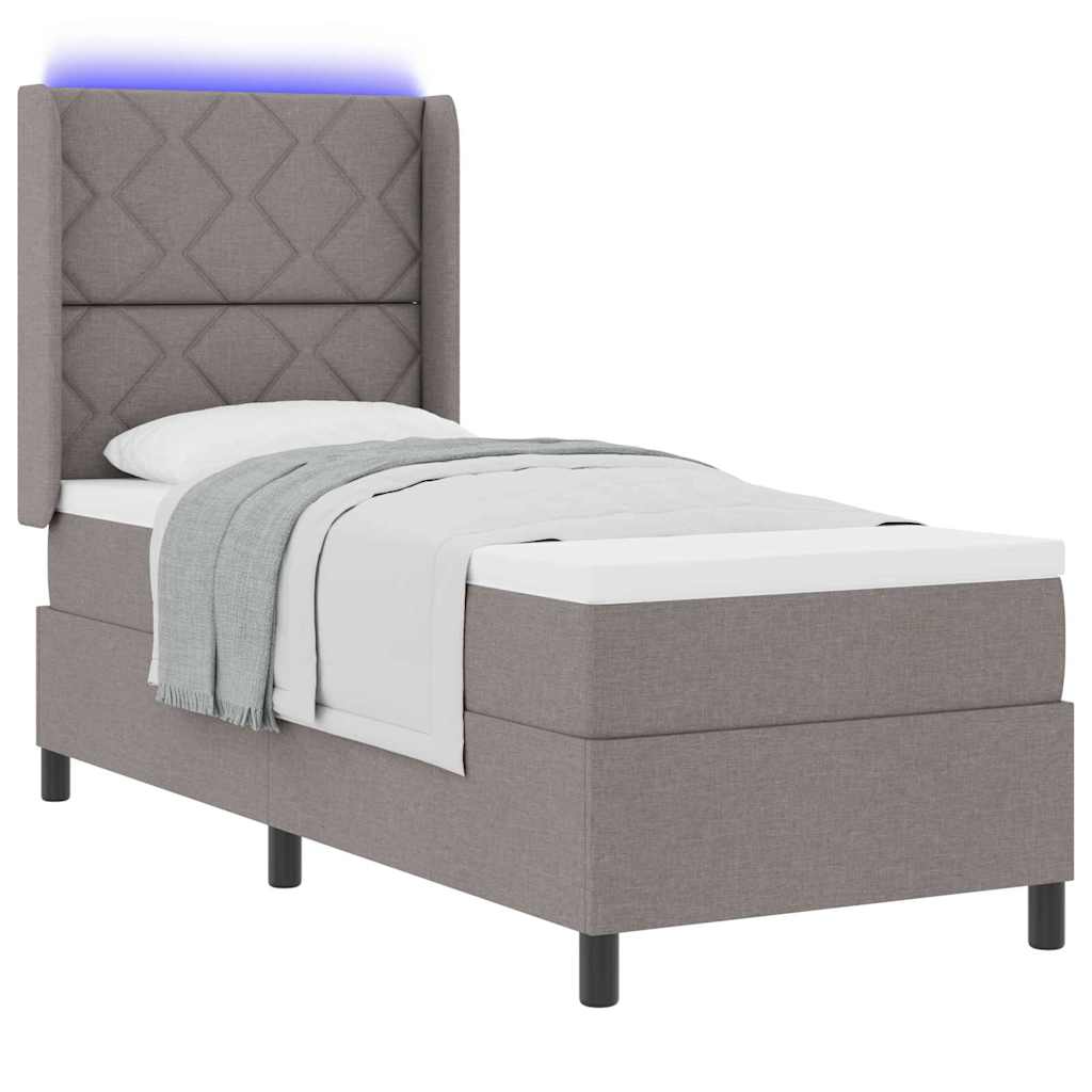 LED Box Spring Bed med hovedgærde Gråbrun 80 x 200 cm Stof