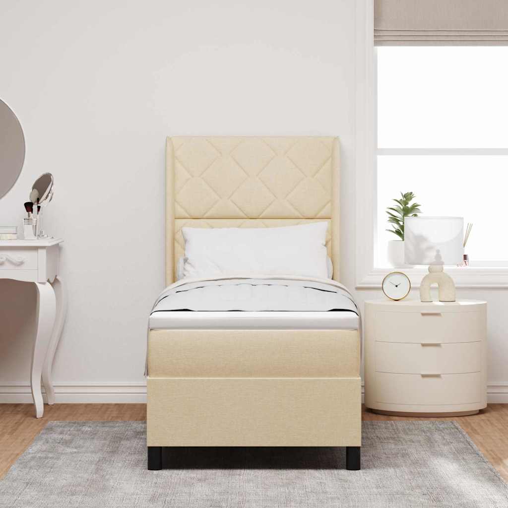 LED Box Spring Bed med hovedgærde Creme 80 x 200 cm Stof