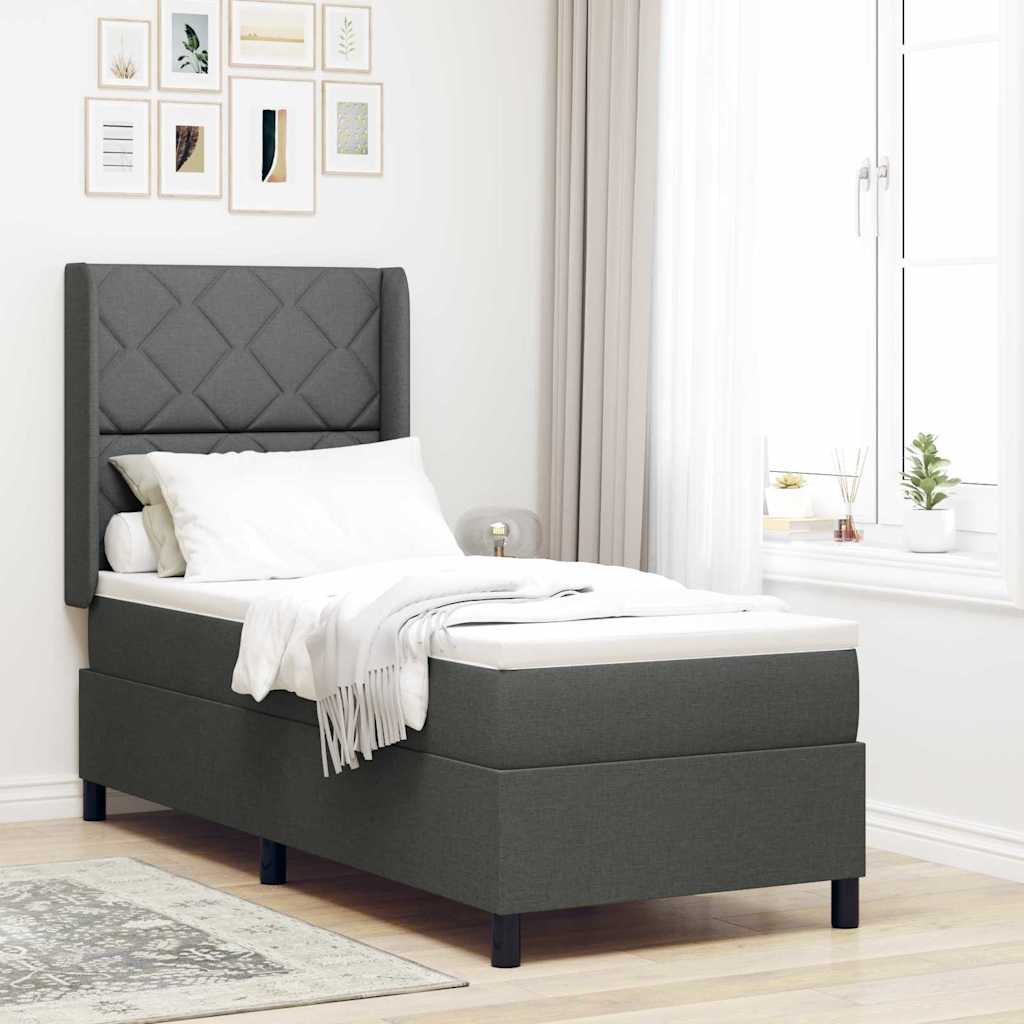 LED Box Spring Bed med hovedgærde Mørkegrå 90 x 190 cm Stof