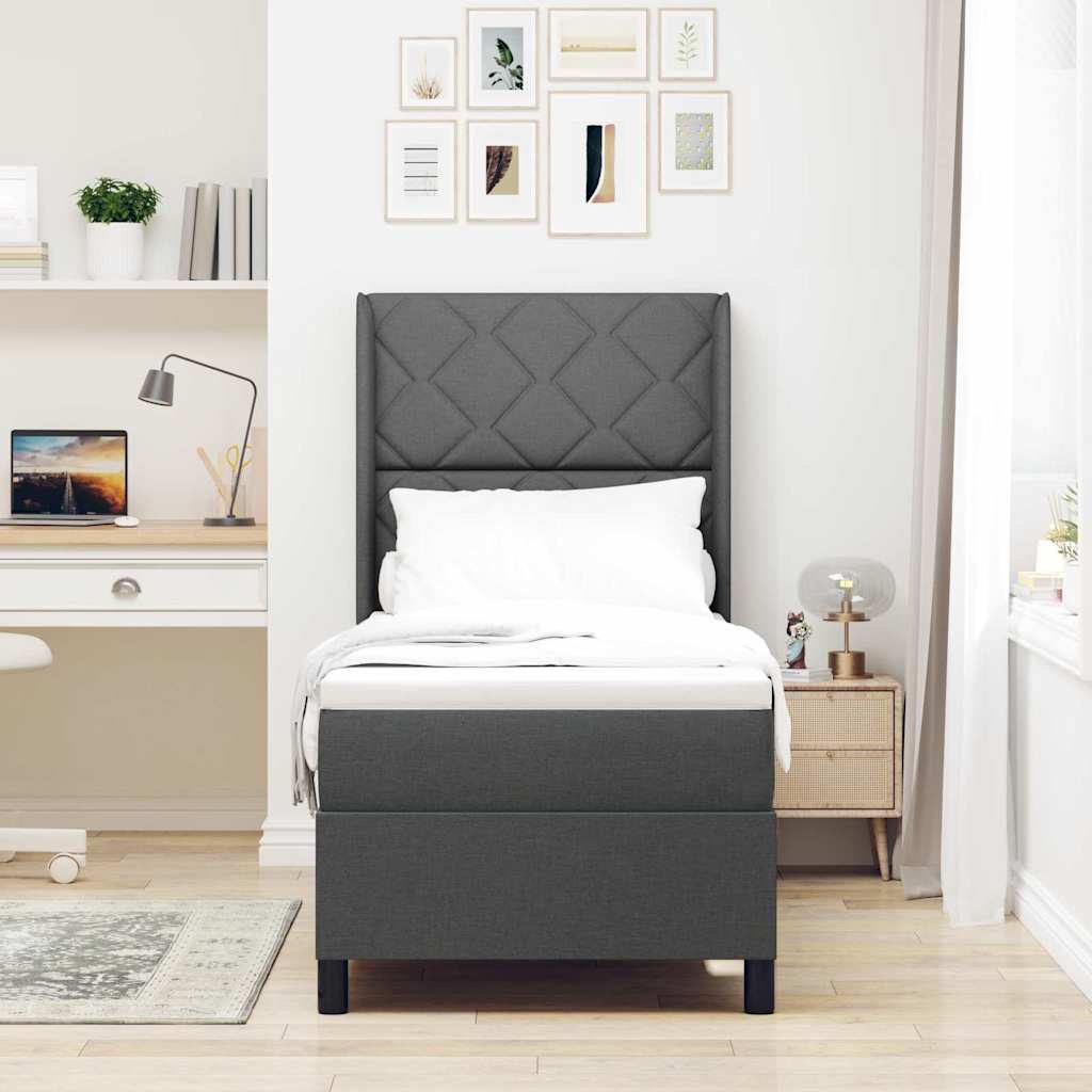 LED Box Spring Bed med hovedgærde Mørkegrå 90 x 190 cm Stof
