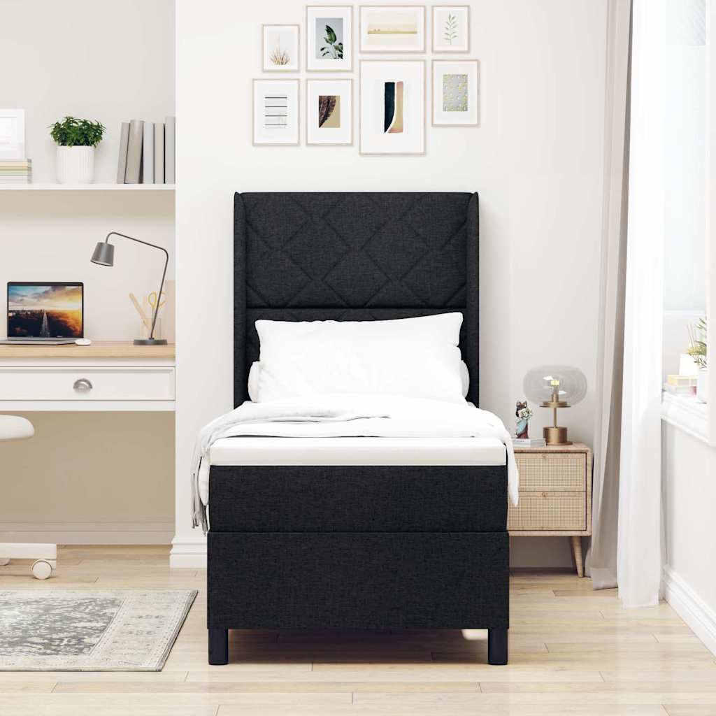 LED Box Spring Bed med hovedgærde Sort 90 x 190 cm Stof