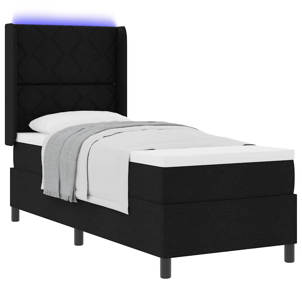 LED Box Spring Bed med hovedgærde Sort 90 x 190 cm Stof