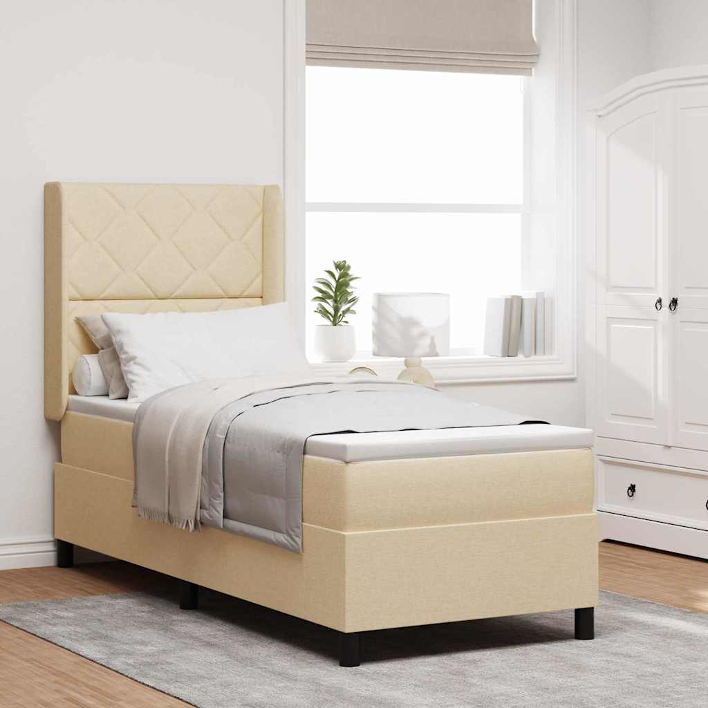 LED Box Spring Bed med hovedgærde Creme 90 x 190 cm Stof