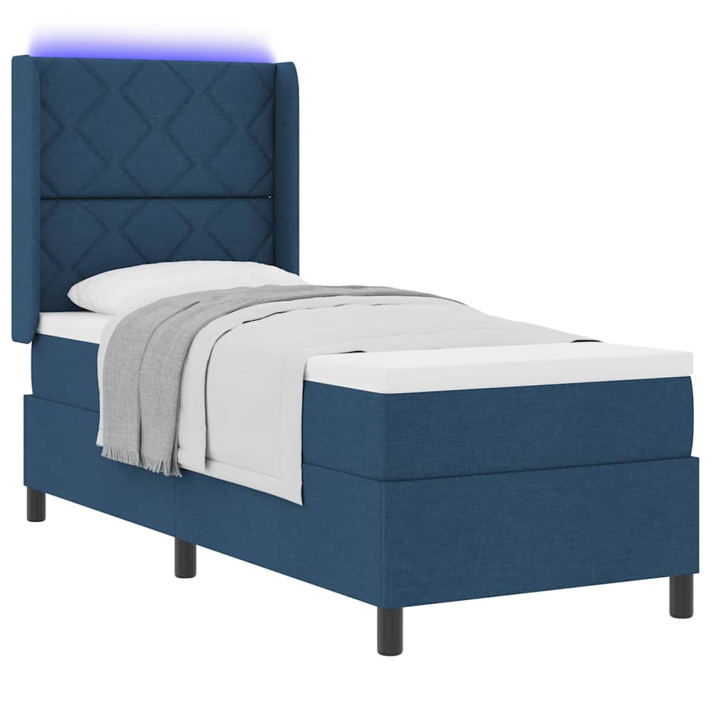 LED Box Spring Bed med hovedgærde Blå 90 x 190 cm Stof