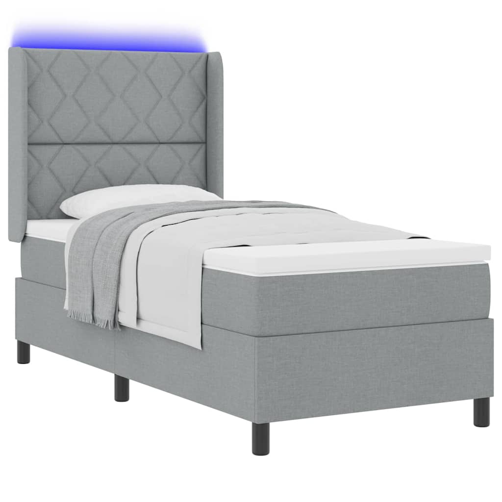 LED Box Spring Bed med hovedgærde Lysegrå 90 x 200 cm Stof