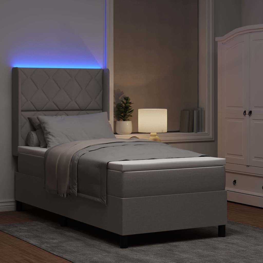 LED Box Spring Bed med hovedgærde Gråbrun 90 x 200 cm Stof