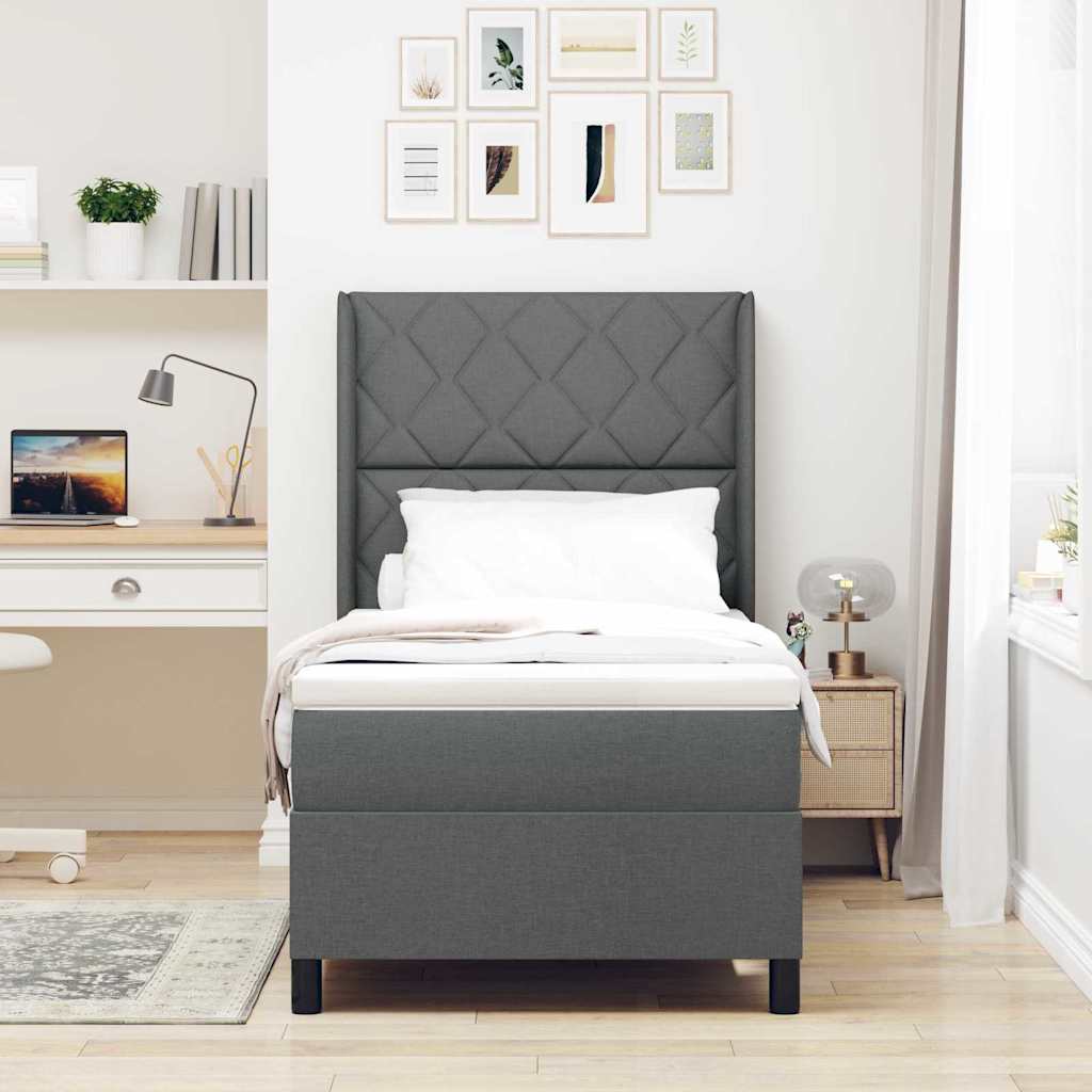 LED Box Spring Bed med hovedgærde Mørkegrå 100 x 200 cm Stof