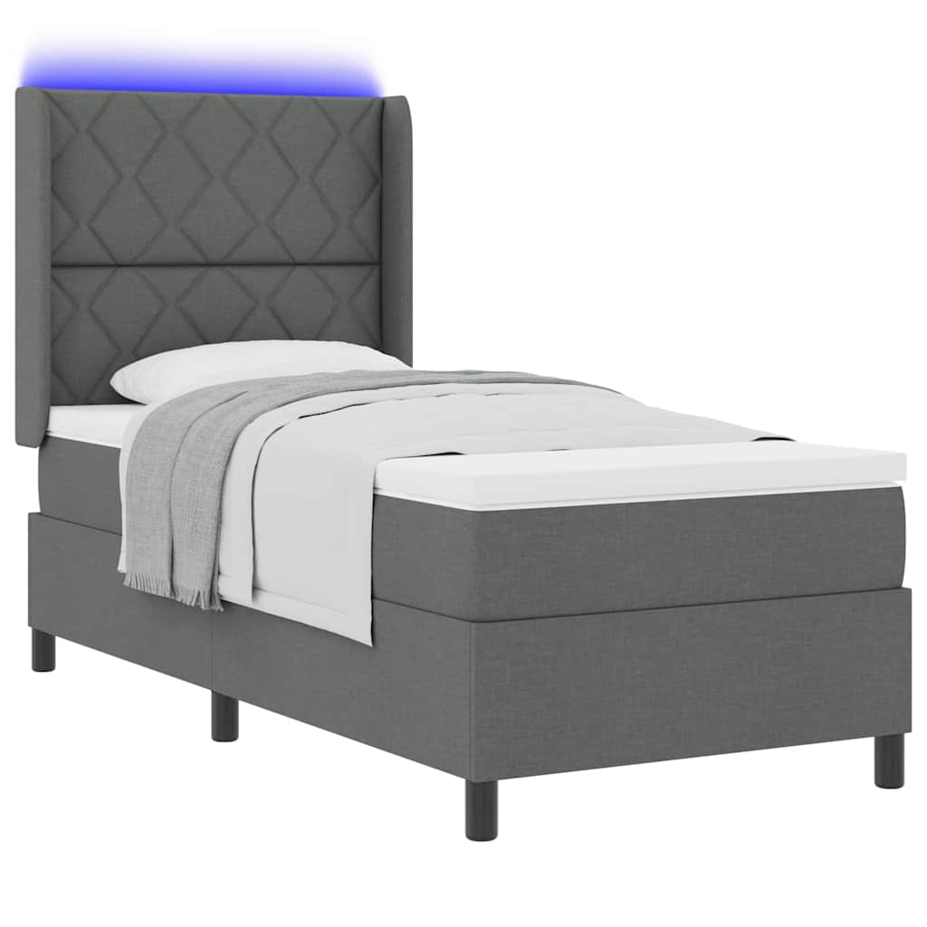 LED Box Spring Bed med hovedgærde Mørkegrå 100 x 200 cm Stof