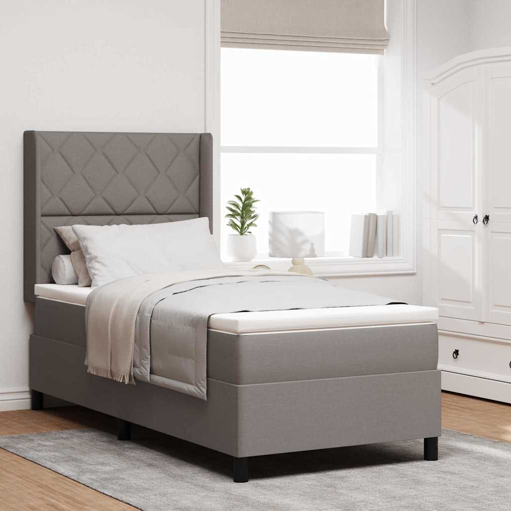 LED Box Spring Bed med hovedgærde Gråbrun 100 x 200 cm Stof
